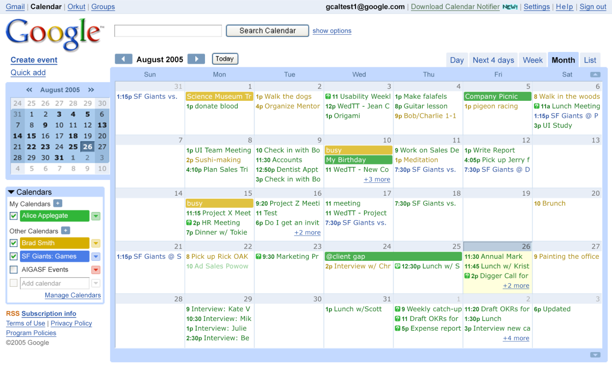 Google Calendar: month view