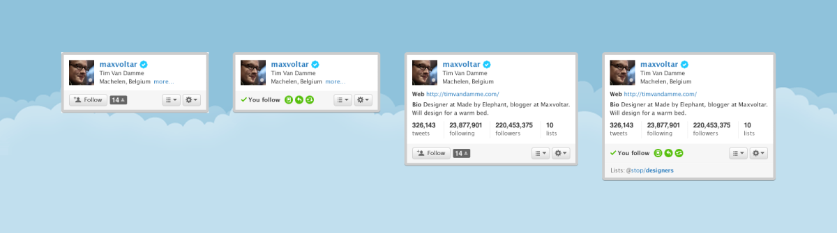 Twitter hovercard variations