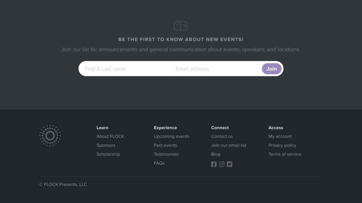 FLOCK's website footer